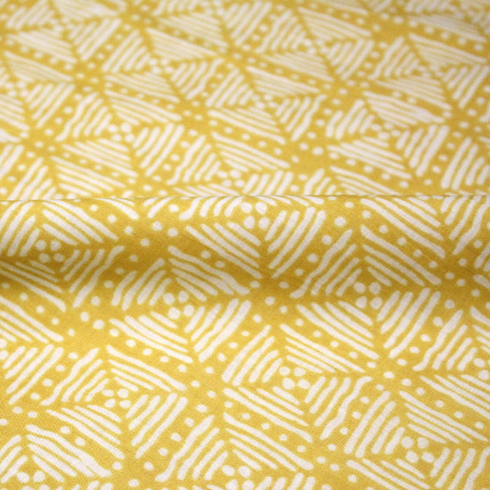 Tissu coton fin imprimé INDIENNES, jaune & motif Shibori géométrique écru - STANDARD 100 OEKO-TEX