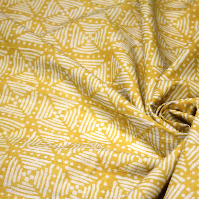 Tissu coton fin imprimé INDIENNES, jaune & motif Shibori géométrique écru - STANDARD 100 OEKO-TEX