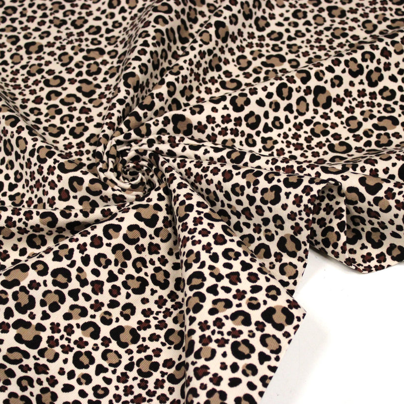 Tissu velours milleraies imprimé Léopard écru, noir, marron, grège - STANDARD 100 OEKO-TEX - TissusPapi.com