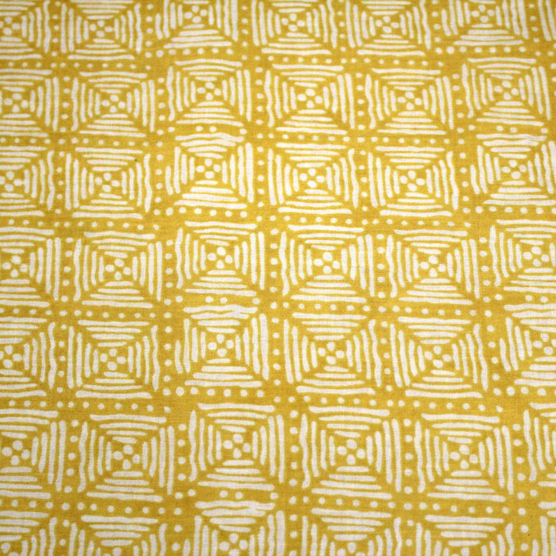 Tissu coton fin imprimé INDIENNES, jaune & motif Shibori géométrique écru - STANDARD 100 OEKO - TEX - TissusPapi.com