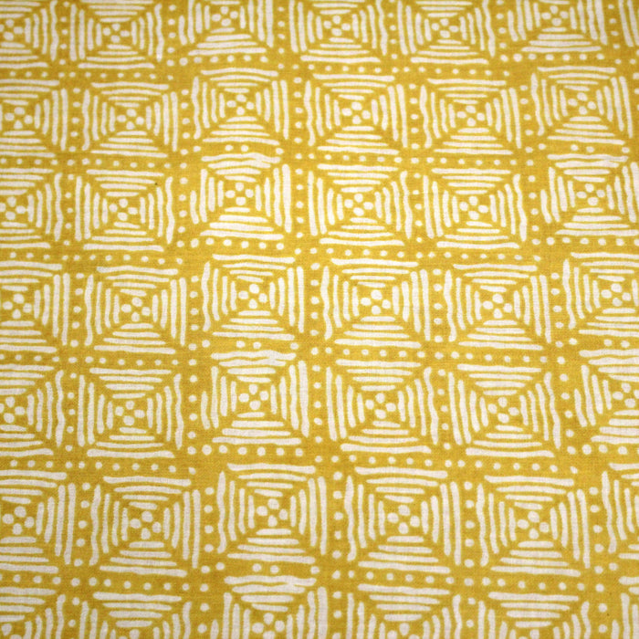 Tissu coton fin imprimé INDIENNES, jaune & motif Shibori géométrique écru - STANDARD 100 OEKO-TEX