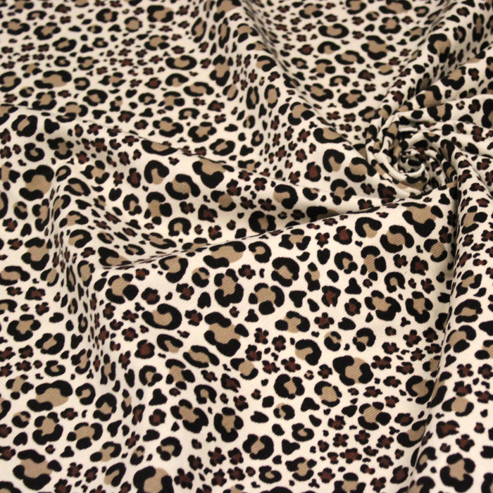 Tissu velours milleraies imprimé Léopard écru, noir, marron, grège - STANDARD 100 OEKO-TEX