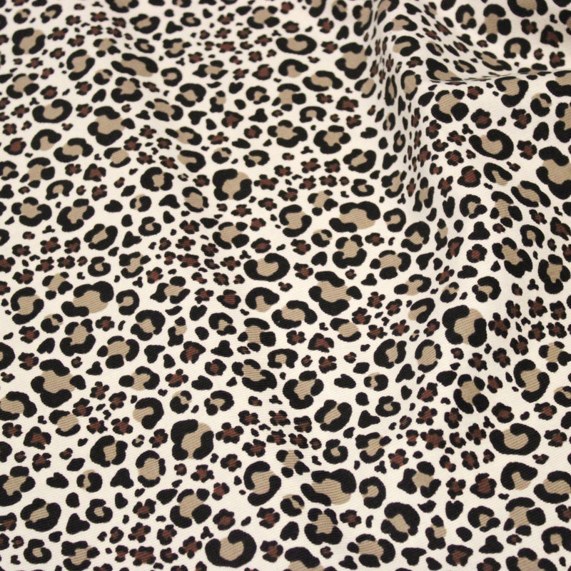 Tissu velours milleraies imprimé Léopard écru, noir, marron, grège - STANDARD 100 OEKO-TEX - TissusPapi.com