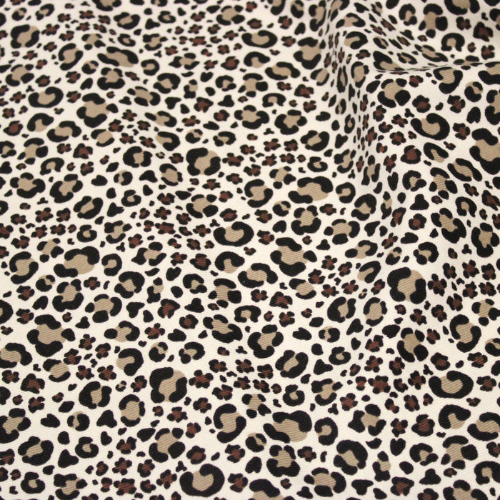 Tissu velours milleraies imprimé Léopard écru, noir, marron, grège - STANDARD 100 OEKO-TEX