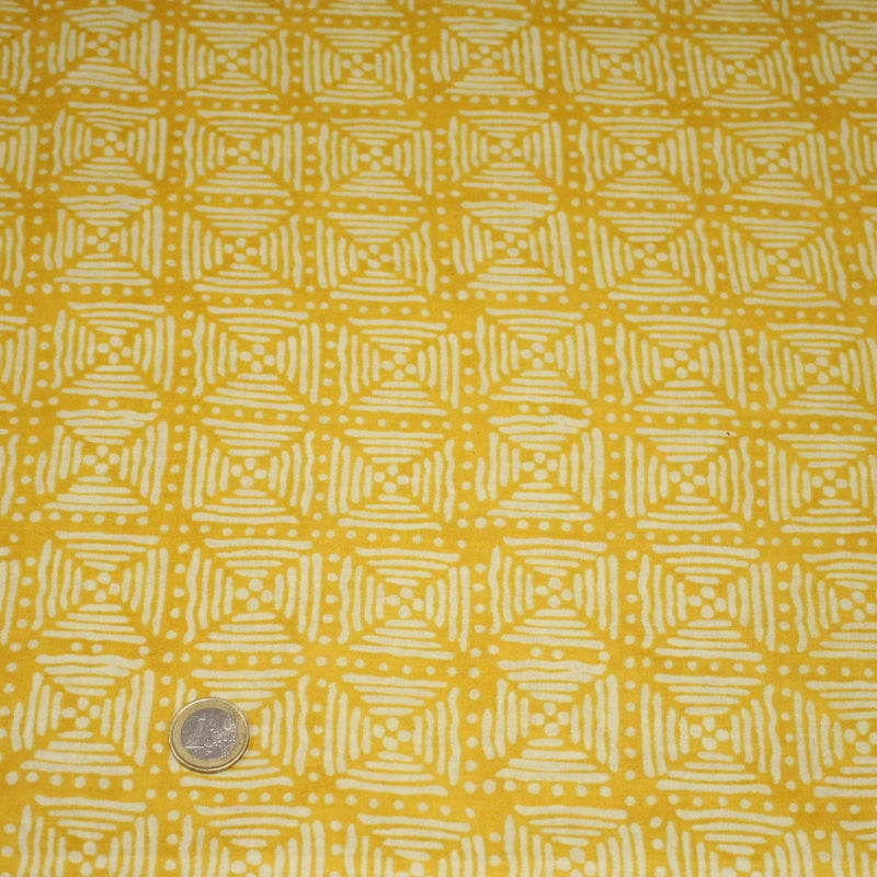 Tissu coton fin imprimé INDIENNES, jaune & motif Shibori géométrique écru - STANDARD 100 OEKO - TEX - TissusPapi.com