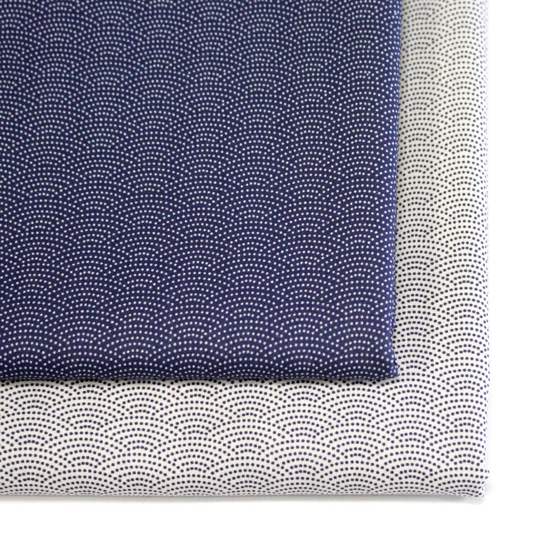 Tissu cotonnade motif japonais SEIGAIHA : écru/bleu et bleu/écru - COLLECTION JAPON INDIGO - TissusPapi.com