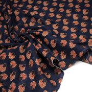 Tissu coton fin imprimé INDIENNES, bleu aux motifs floraux BOOTA rouges - STANDARD 100 OEKO - TEX - TissusPapi.com
