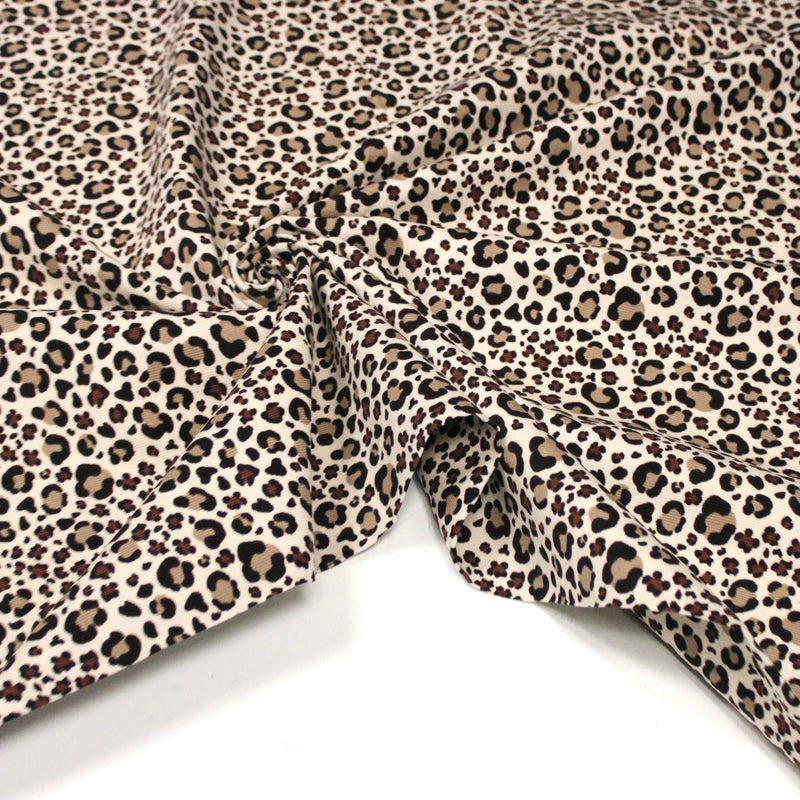 Tissu velours milleraies imprimé Léopard écru, noir, marron, grège - STANDARD 100 OEKO-TEX - TissusPapi.com