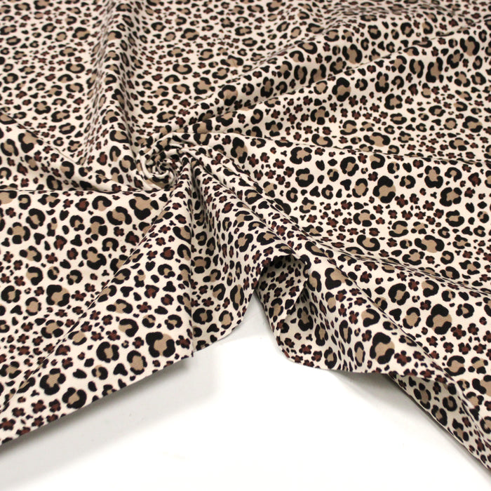 Tissu velours milleraies imprimé Léopard écru, noir, marron, grège - STANDARD 100 OEKO-TEX