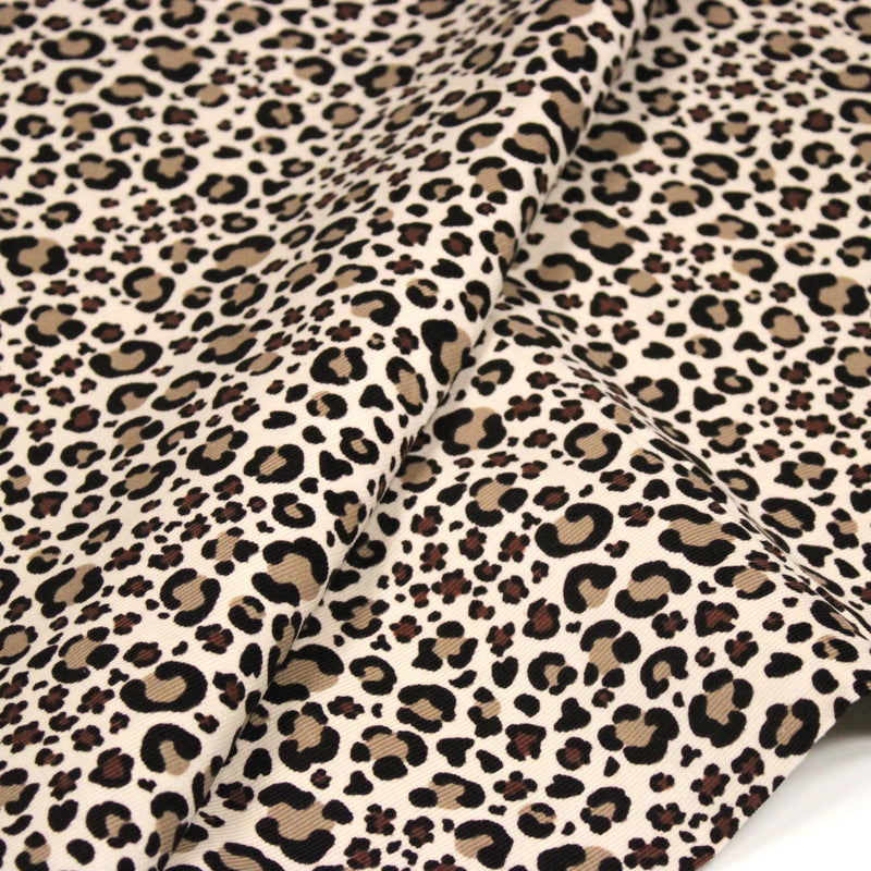 Tissu velours milleraies imprimé Léopard écru, noir, marron, grège - STANDARD 100 OEKO-TEX - TissusPapi.com
