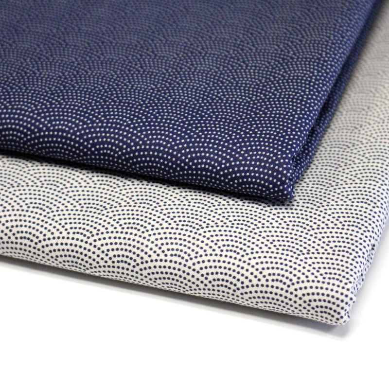 Tissu cotonnade motif japonais SEIGAIHA : écru/bleu et bleu/écru - COLLECTION JAPON INDIGO - TissusPapi.com