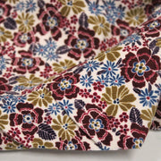 Tissu velours milleraies imprimé écru aux fleurs bordeaux, ocre, fleur pétrole - STANDARD 100 OEKO-TEX - TissusPapi.com