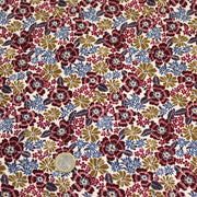 Tissu velours milleraies imprimé écru aux fleurs bordeaux, ocre, fleur pétrole - STANDARD 100 OEKO-TEX - TissusPapi.com