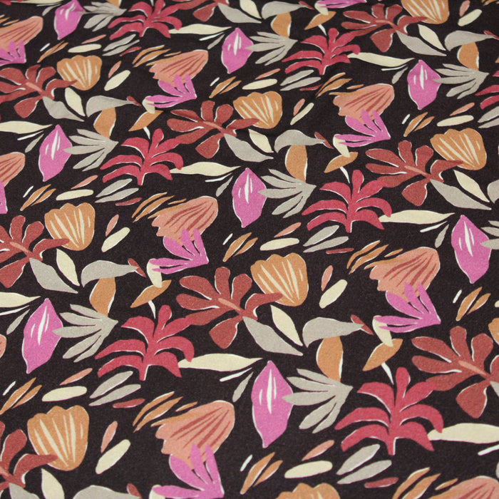 Tissu viscose fluide violet aux fleurs et feuilles, façon Matisse - OEKO-TEX®