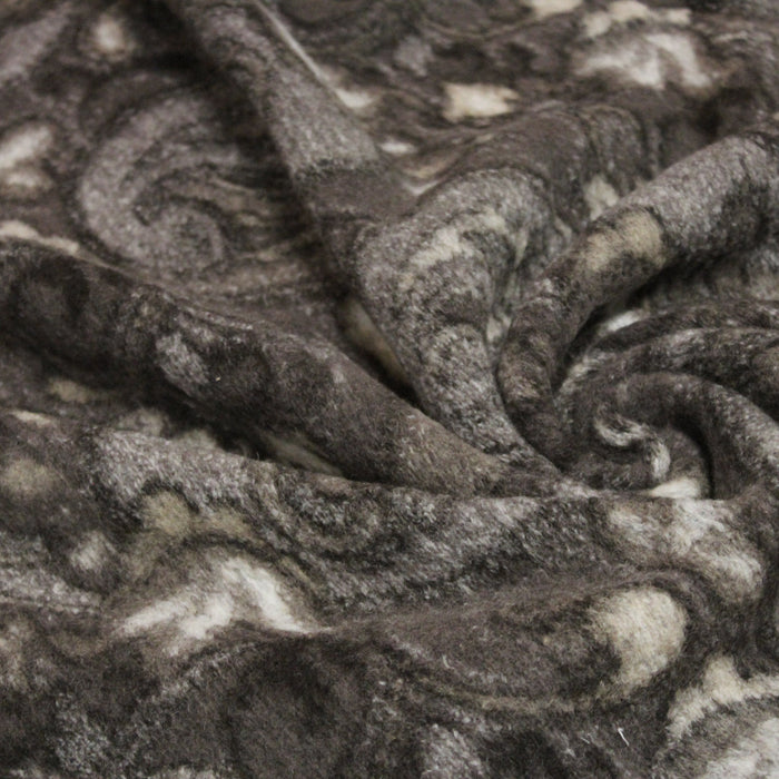 Tissu laine bouillie aux motifs géométriques cachemire taupe & écru