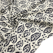 Tissu coton fin imprimé INDIENNES, motifs floraux BOOTA écrus & bleus - STANDARD 100 OEKO - TEX - TissusPapi.com