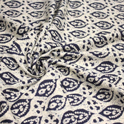 Tissu coton fin imprimé INDIENNES, motifs floraux BOOTA écrus & bleus - STANDARD 100 OEKO - TEX - TissusPapi.com