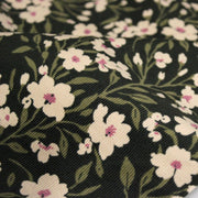 Tissu velours milleraies imprimé vert anglais aux fleurs écrues & fines feuilles - STANDARD 100 OEKO-TEX - TissusPapi.com