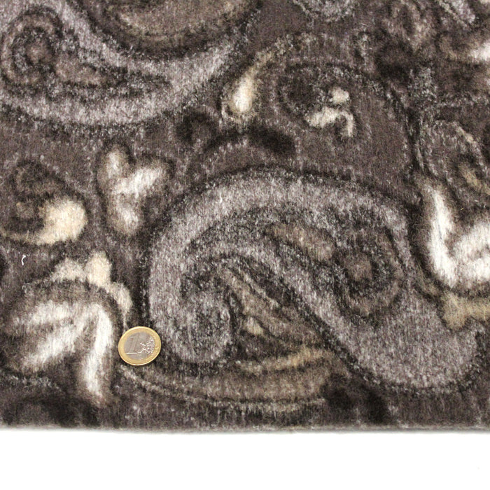 Tissu laine bouillie aux motifs géométriques cachemire taupe & écru