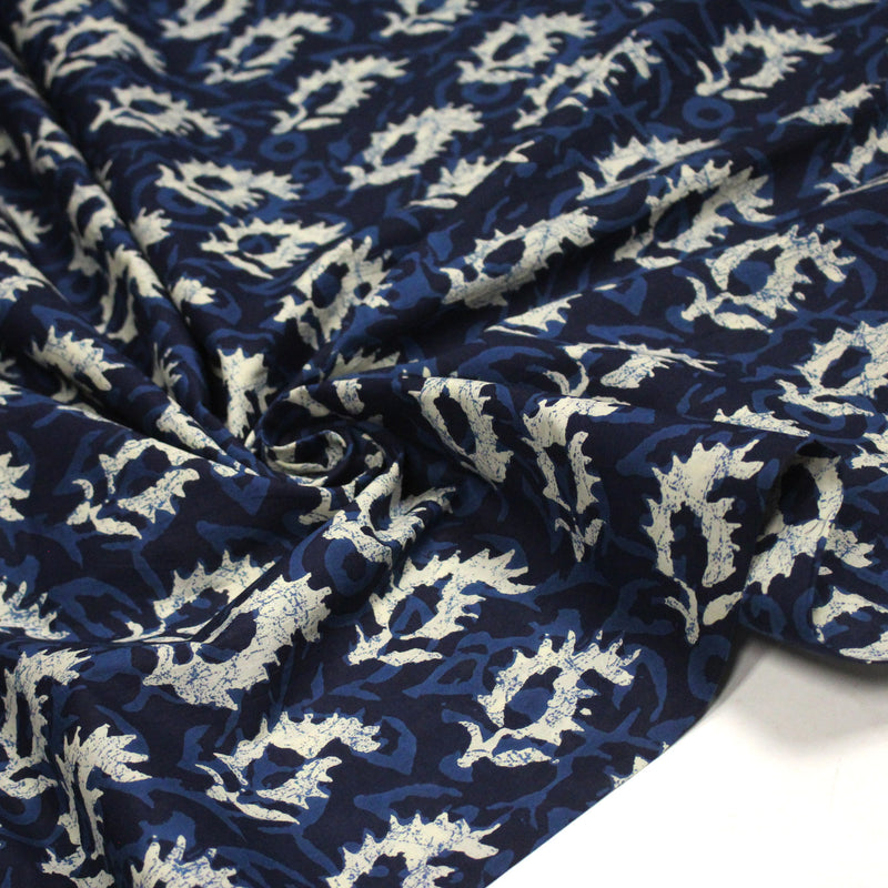 Tissu coton fin imprimé INDIENNES, motif traditionnel bleu & blanc BOOTA - STANDARD 100 OEKO - TEX - TissusPapi.com