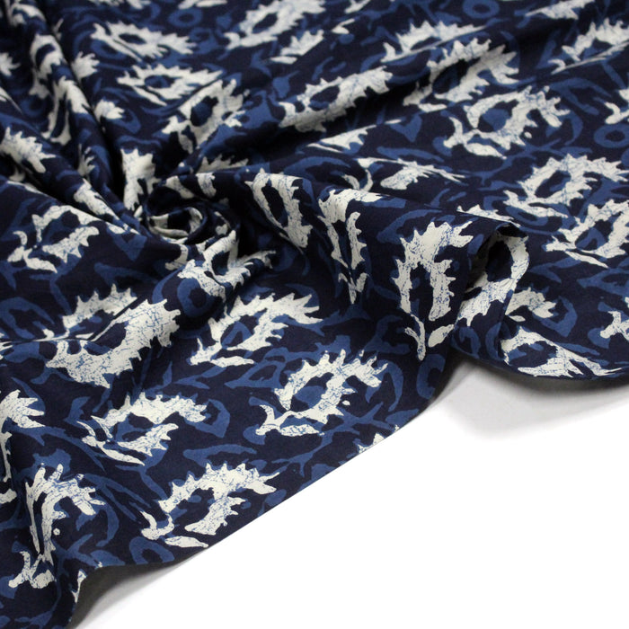 Tissu coton fin imprimé INDIENNES, motif traditionnel bleu & blanc BOOTA - STANDARD 100 OEKO-TEX