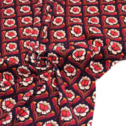 Tissu velours milleraies imprimé ART NOUVEAU aux fleurs géométriques corail rouges oranges - STANDARD 100 OEKO-TEX - TissusPapi.com
