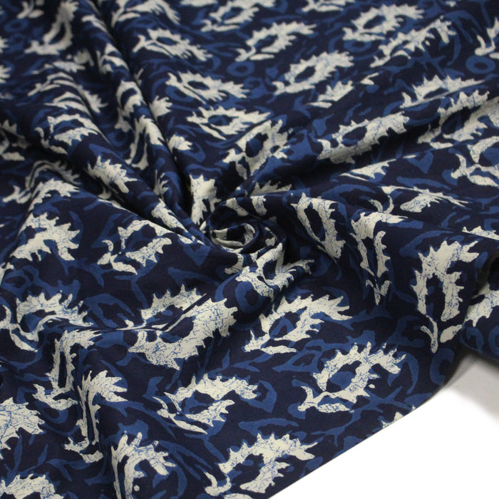 Tissu coton fin imprimé INDIENNES, motif traditionnel bleu & blanc BOOTA - STANDARD 100 OEKO-TEX