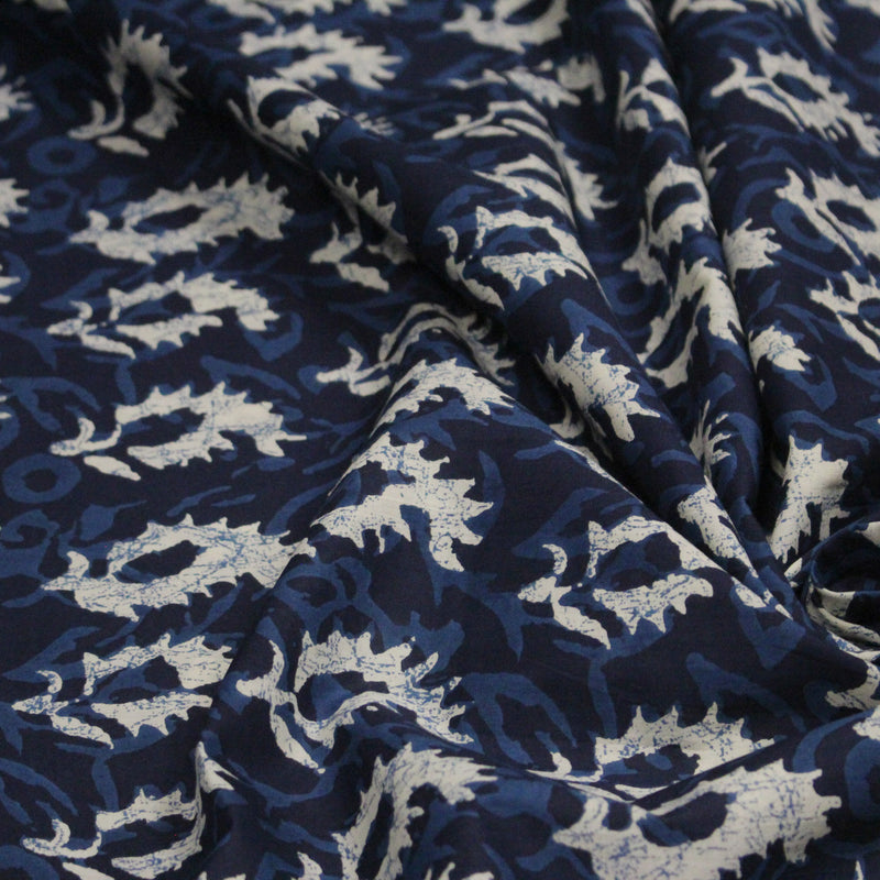 Tissu coton fin imprimé INDIENNES, motif traditionnel bleu & blanc BOOTA - STANDARD 100 OEKO - TEX - TissusPapi.com
