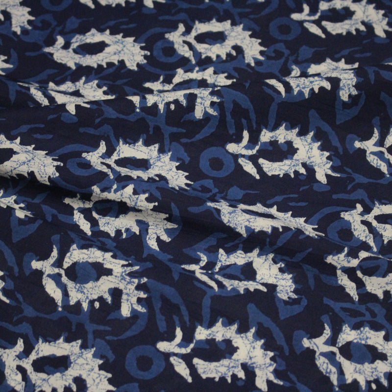 Tissu coton fin imprimé INDIENNES, motif traditionnel bleu & blanc BOOTA - STANDARD 100 OEKO - TEX - TissusPapi.com