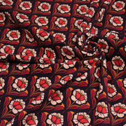 Tissu velours milleraies imprimé ART NOUVEAU aux fleurs géométriques corail rouges oranges - STANDARD 100 OEKO-TEX - TissusPapi.com
