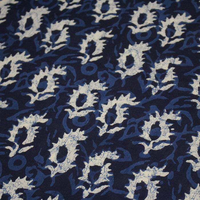 Tissu coton fin imprimé INDIENNES, motif traditionnel bleu & blanc BOOTA - STANDARD 100 OEKO-TEX