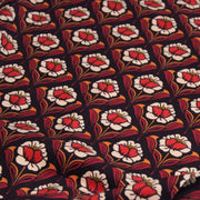 Tissu velours milleraies imprimé ART NOUVEAU aux fleurs géométriques corail rouges oranges - STANDARD 100 OEKO-TEX - TissusPapi.com