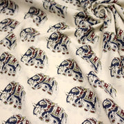 Tissu coton fin imprimé INDIENNES, écru aux éléphants - STANDARD 100 OEKO - TEX - TissusPapi.com