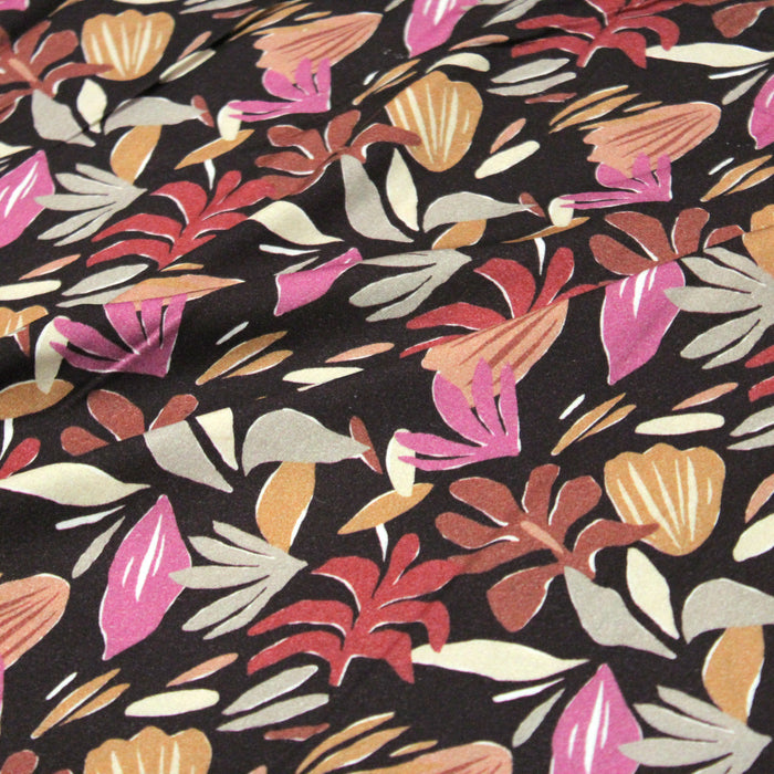 Tissu viscose fluide violet aux fleurs et feuilles, façon Matisse - OEKO-TEX®
