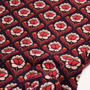 Tissu velours milleraies imprimé ART NOUVEAU aux fleurs géométriques corail rouges oranges - STANDARD 100 OEKO-TEX - TissusPapi.com
