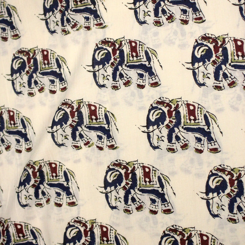 Tissu coton fin imprimé INDIENNES, écru aux éléphants - STANDARD 100 OEKO - TEX - TissusPapi.com