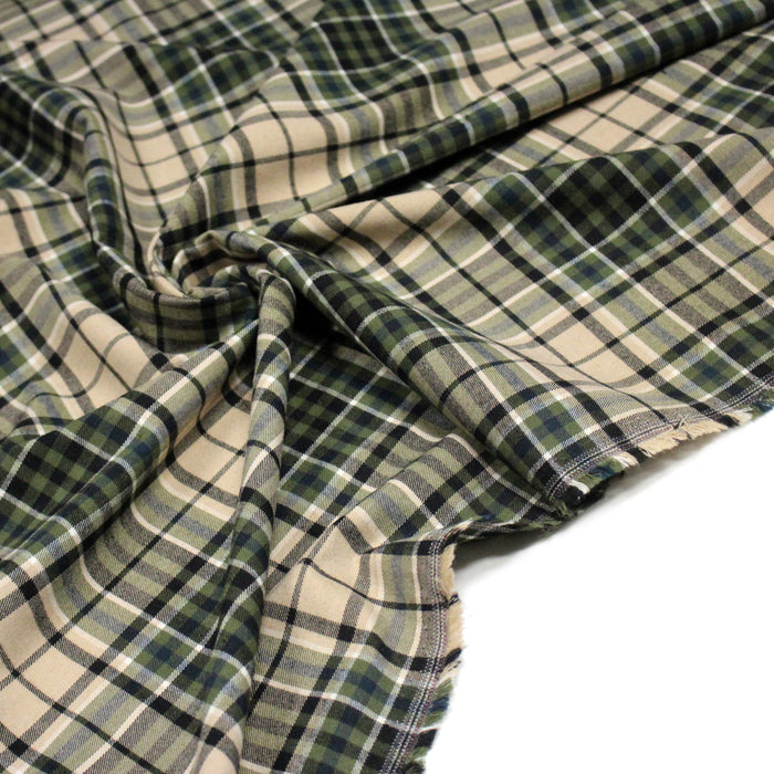 Tissu Tartan motif traditionnel crème noir vert bleu blanc