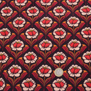 Tissu velours milleraies imprimé ART NOUVEAU aux fleurs géométriques corail rouges oranges - STANDARD 100 OEKO-TEX - TissusPapi.com