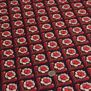 Tissu velours milleraies imprimé ART NOUVEAU aux fleurs géométriques corail rouges oranges - STANDARD 100 OEKO-TEX - TissusPapi.com