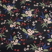 Tissu velours milleraies imprimé noir aux fleurs écrues, bleues, vertes - STANDARD 100 OEKO-TEX - TissusPapi.com