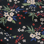Tissu velours milleraies imprimé noir aux fleurs écrues, bleues, vertes - STANDARD 100 OEKO-TEX - TissusPapi.com