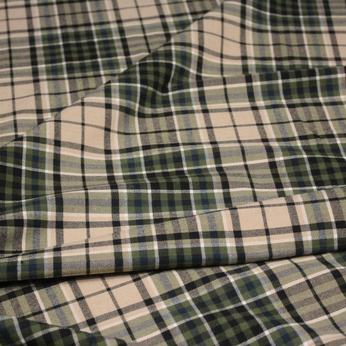 Tissu Tartan motif traditionnel crème noir vert bleu blanc