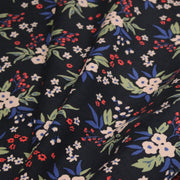 Tissu velours milleraies imprimé noir aux fleurs écrues, bleues, vertes - STANDARD 100 OEKO-TEX - TissusPapi.com