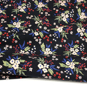 Tissu velours milleraies imprimé noir aux fleurs écrues, bleues, vertes - STANDARD 100 OEKO-TEX - TissusPapi.com