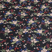 Tissu velours milleraies imprimé noir aux fleurs écrues, bleues, vertes - STANDARD 100 OEKO-TEX - TissusPapi.com
