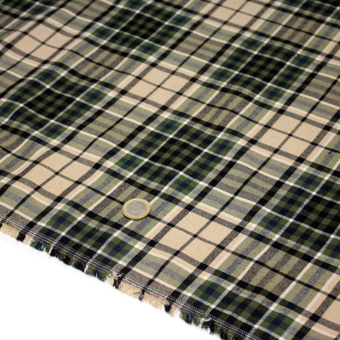 Tissu Tartan motif traditionnel crème noir vert bleu blanc