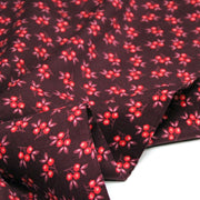Tissu velours milleraies imprimé bordeaux aux douces fleurs rouges & parme - STANDARD 100 OEKO-TEX - TissusPapi.com