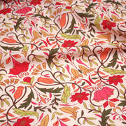 Tissu cotonnade fleuri typique ART NOUVEAU, tons corail, roses et verts - OEKO - TEX STANDARD 100 - TissusPapi.com
