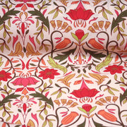 Tissu cotonnade fleuri typique ART NOUVEAU, tons corail, roses et verts - OEKO - TEX STANDARD 100 - TissusPapi.com