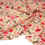 Tissu cotonnade fleuri typique ART NOUVEAU, tons corail, roses et verts - OEKO - TEX STANDARD 100 - TissusPapi.com